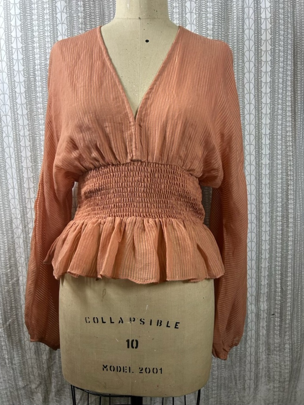 MINKPINK Peach Smocked V-Neck Peplum Blouse